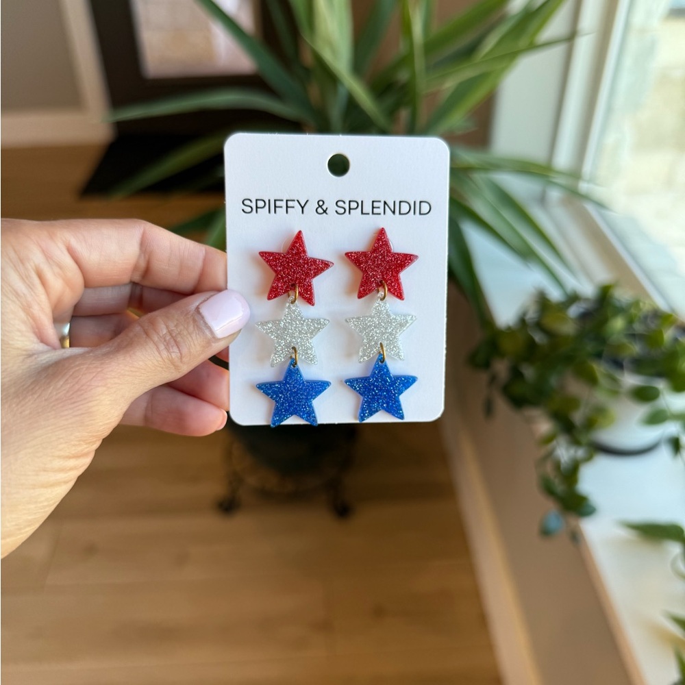 🍒 2/$20 - Red, Silvery White, and Blue Star Earrings